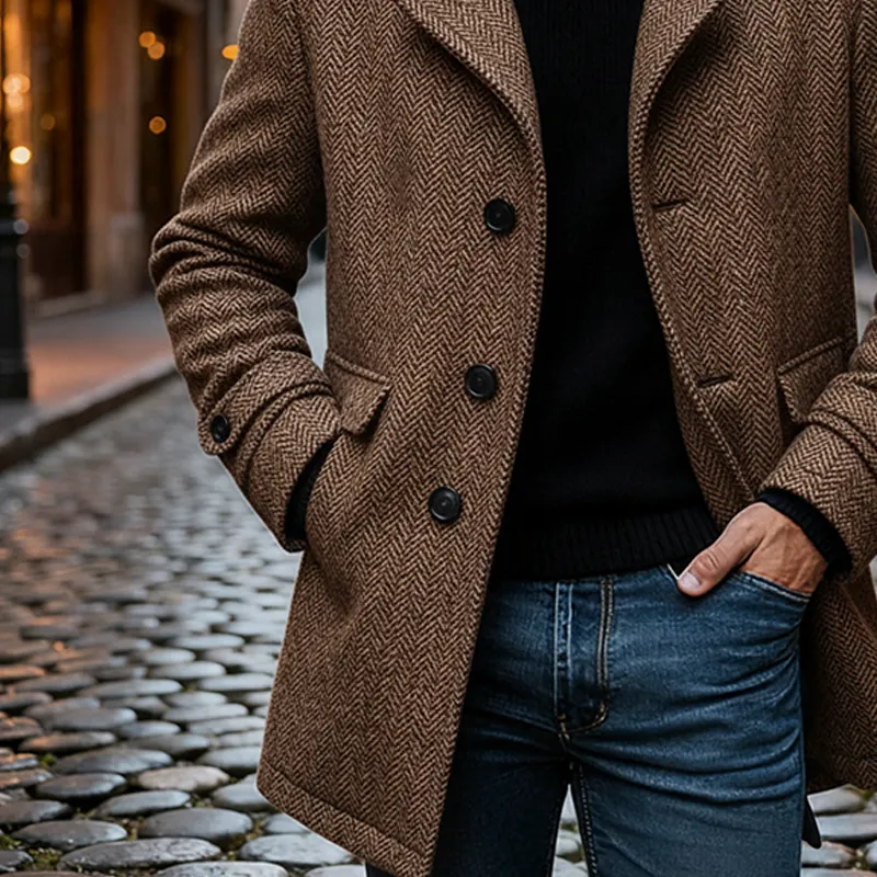 Men's Herringbone Vintage-style Mid-length Coat MTA1993K6X sold by Manly product image thumbnail 4