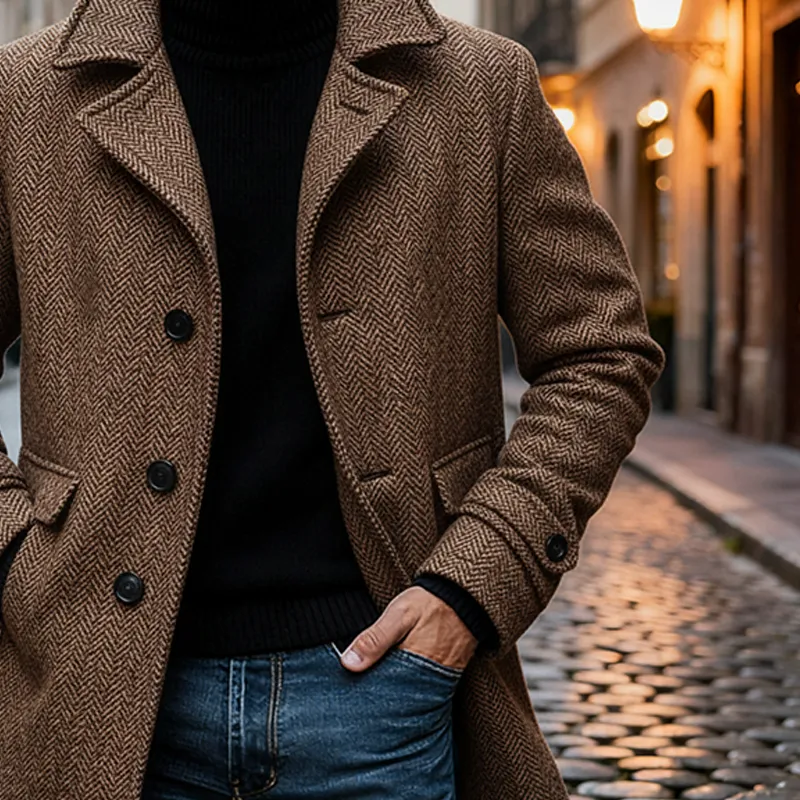 Men's Herringbone Vintage-style Mid-length Coat MTA1993K6X sold by Manly product image thumbnail 2