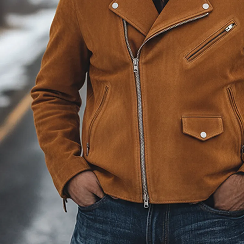 Men's Retro Western Cowboy Style Suede Motorcycle Zipper Jacket MTA1942K7X sold by Manly product image thumbnail 5