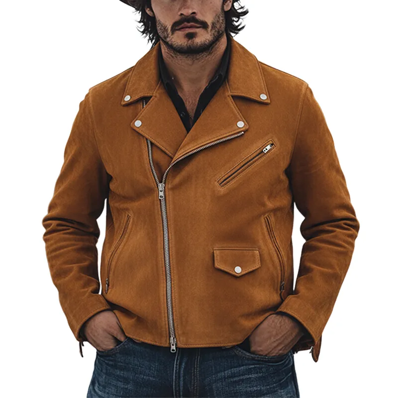 Men's Retro Western Cowboy Style Suede Motorcycle Zipper Jacket MTA1942K7X sold by Manly
