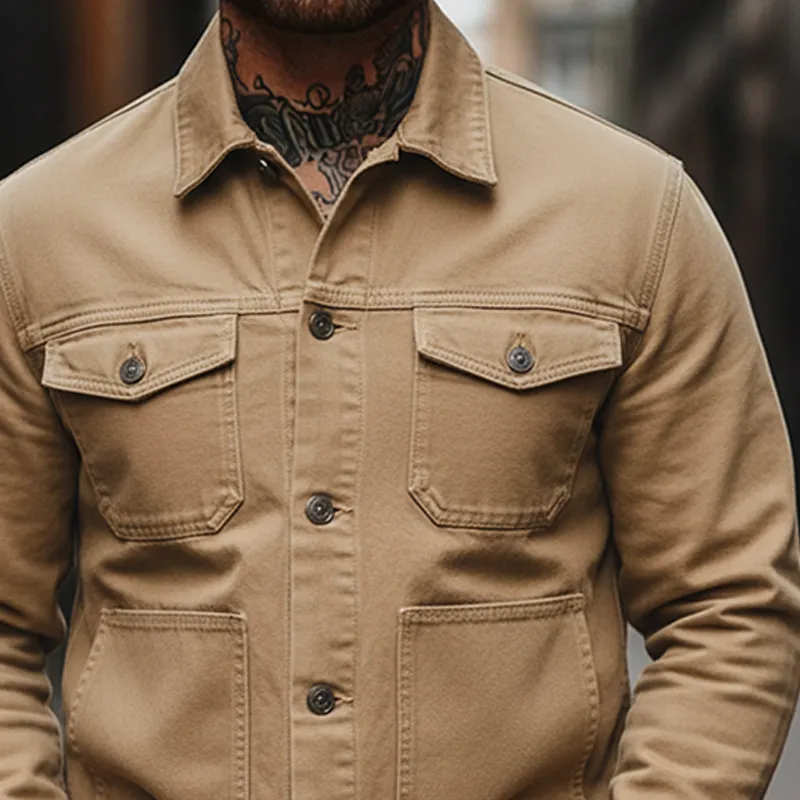Men's Solid Color Canvas Cotton Lapel Multi-pocket Jacket MTA1908K5X sold by Manly product image thumbnail 2