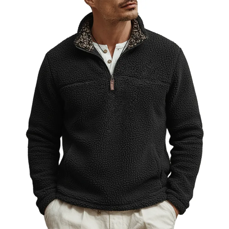 Men's Patchwork Fleece Stand Collar Half-zip Sweatshirt MTA1980K2X sold by Manly