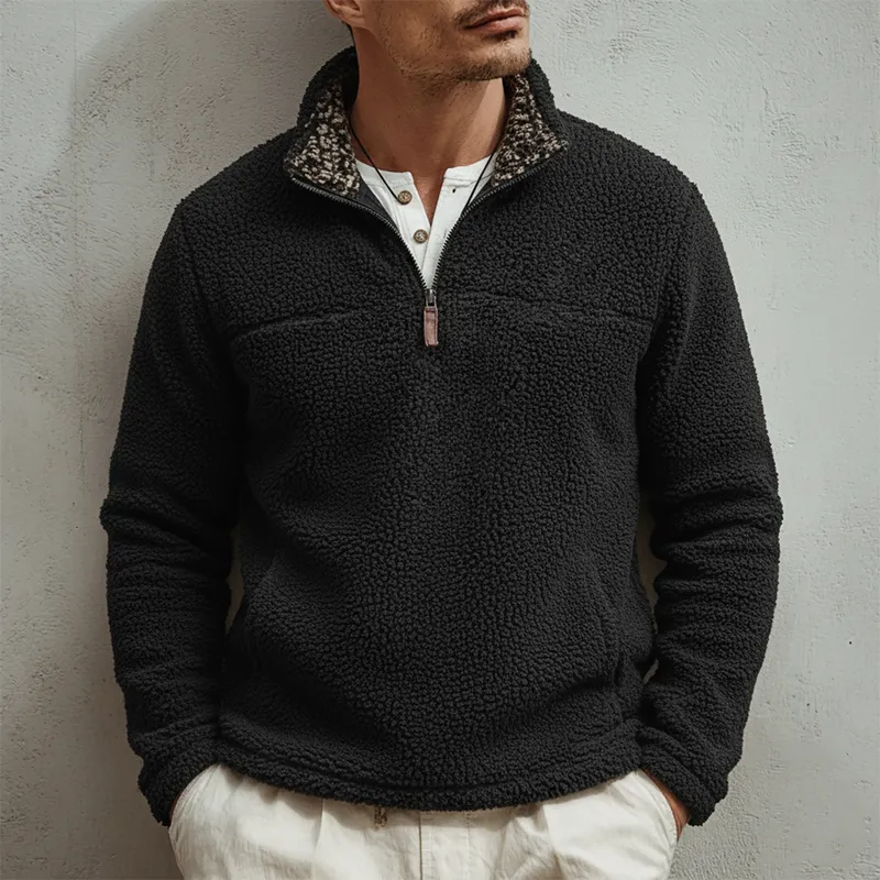 Men's Patchwork Fleece Stand Collar Half-zip Sweatshirt MTA1980K2X sold by Manly product image thumbnail 2