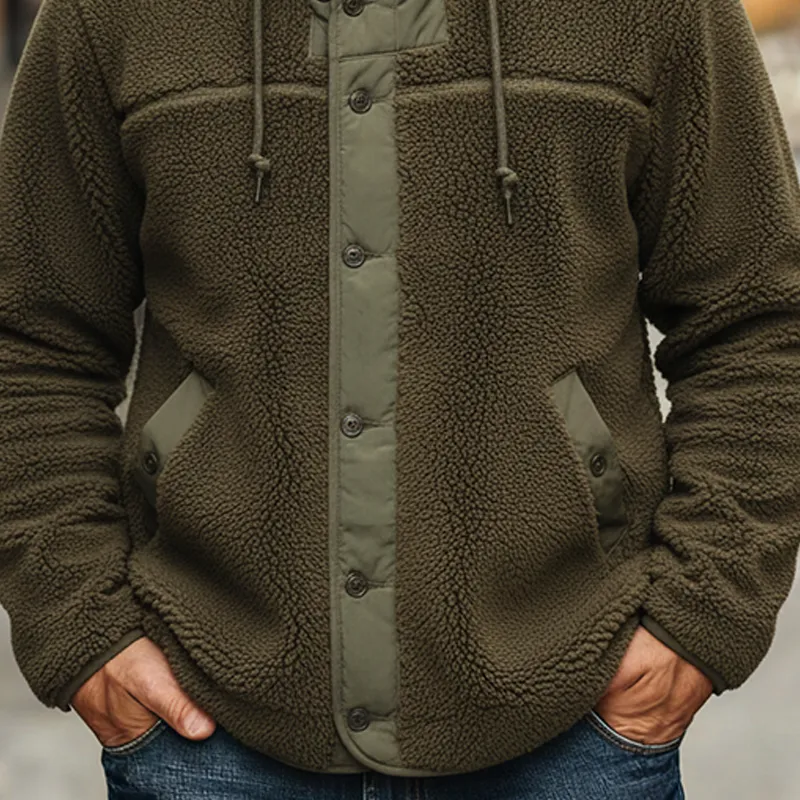 Men's Solid Color Fleece Patchwork Hoodie Button Jacket MTA1919K5X sold by Manly product image thumbnail 4