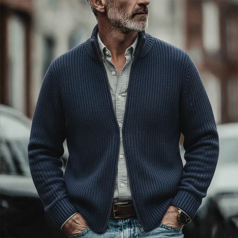 Men's Solid Color Stand Collar Zip-up Knit Cardigan MTA1968K0X sold by Manly product image thumbnail 3