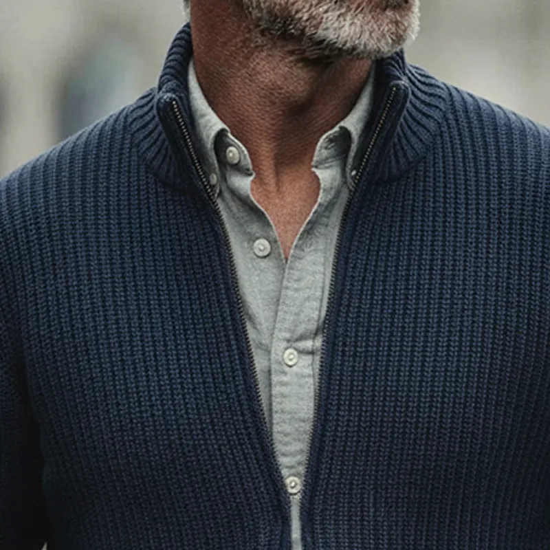 Men's Solid Color Stand Collar Zip-up Knit Cardigan MTA1968K0X sold by Manly product image thumbnail 4