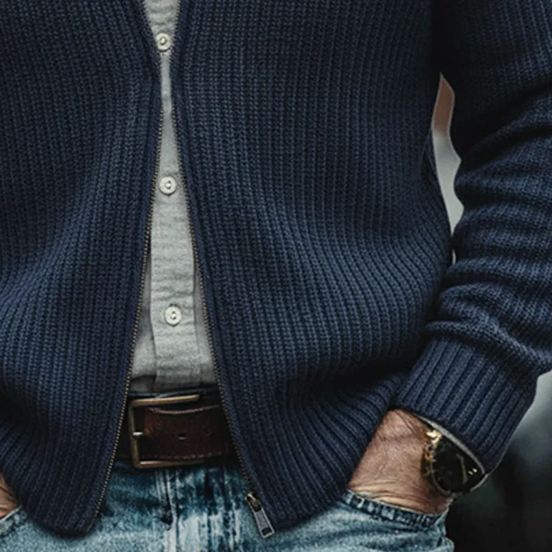 Men's Solid Color Stand Collar Zip-up Knit Cardigan MTA1968K0X sold by Manly product image thumbnail 2