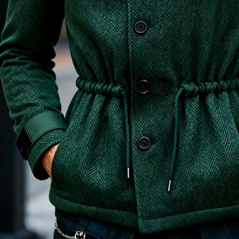 Men's Retro Casual Herringbone Drawstring Stand Collar Jacket MTA1451K1TO sold by Manly product image thumbnail 3