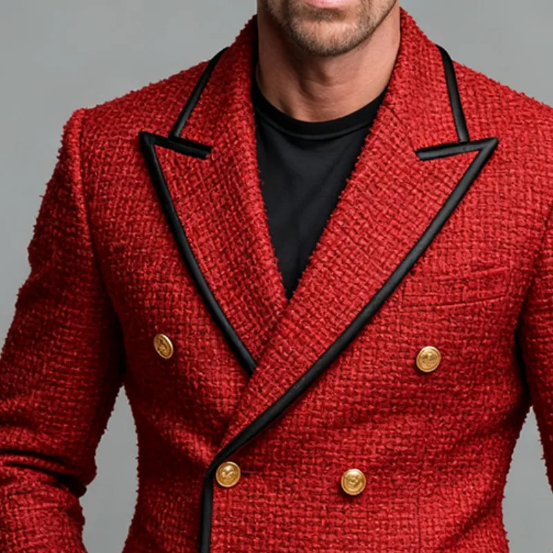Men's Retro Casual Solid Color Tweed Double-Breasted Blazer MTA1429K6TO sold by Manly product image thumbnail 3