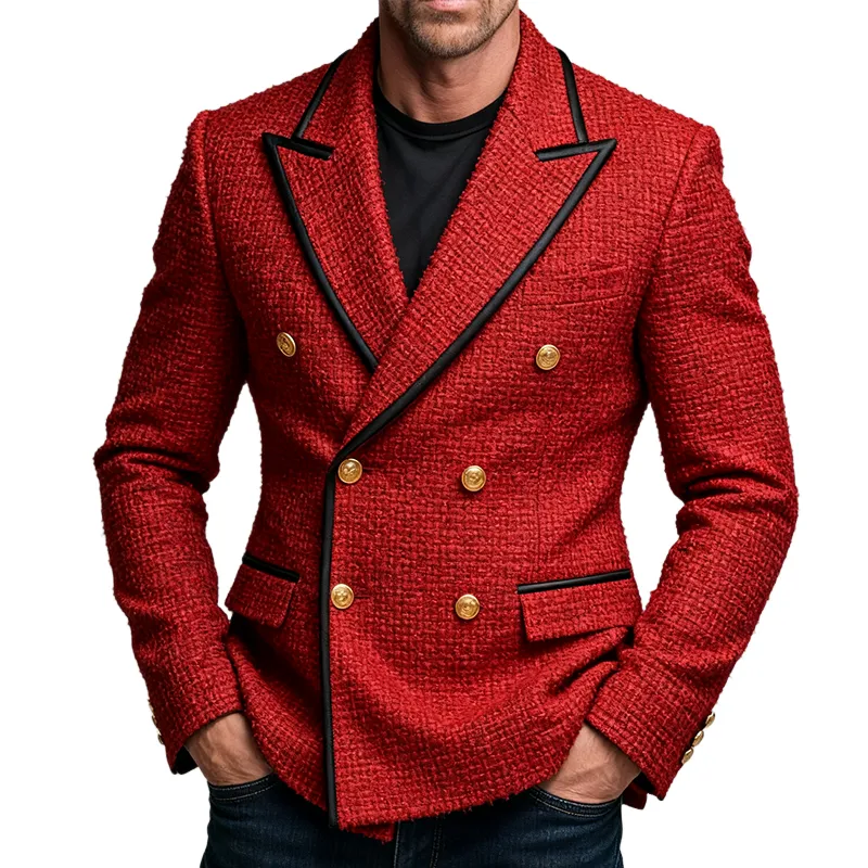 Men's Retro Casual Solid Color Tweed Double-Breasted Blazer MTA1429K6TO sold by Manly