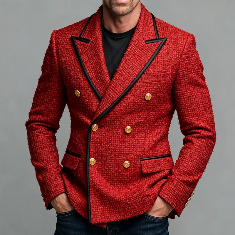 Men's Retro Casual Solid Color Tweed Double-Breasted Blazer MTA1429K6TO sold by Manly product image thumbnail 2