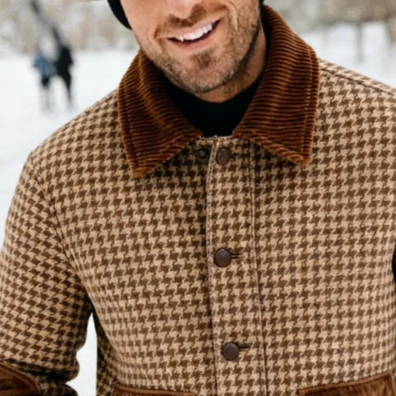 Men's Retro Casual Houndstooth Patchwork Lapel Button Jacket sold by Manly product image thumbnail 3