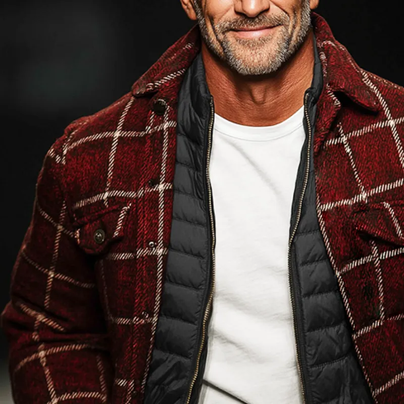 Men's Retro Casual Plaid Print Lapel Jacket MTA1402K3TO sold by Manly product image thumbnail 3