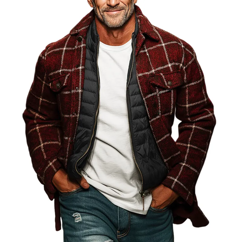 Men's Retro Casual Plaid Print Lapel Jacket MTA1402K3TO sold by Manly