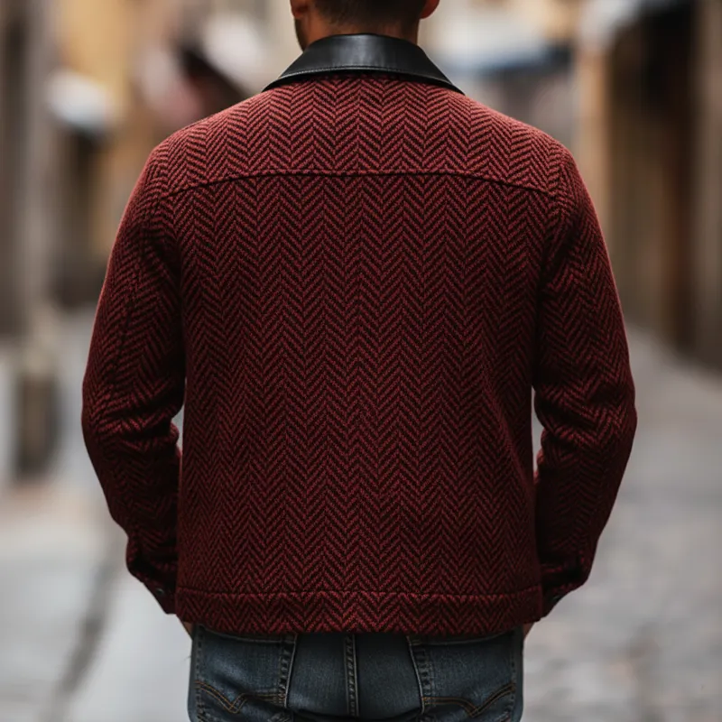 Men's Classic Urban Herringbone Faux Wool Patchwork PU Leather Jacket MTA1813K0U sold by Manly product image thumbnail 4