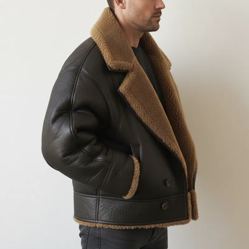 Men's Urban Warm PU Leather Faux Lambswool Lined Jacket MTA1848K5U sold by Manly product image thumbnail 4