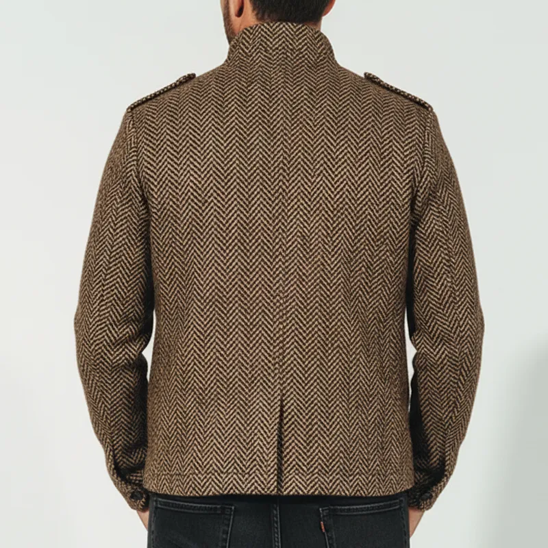 Men's Classic Stand-up Collar Herringbone Faux Wool Zip-up Snap-button Jacket MTA1893K4U sold by Manly product image thumbnail 4