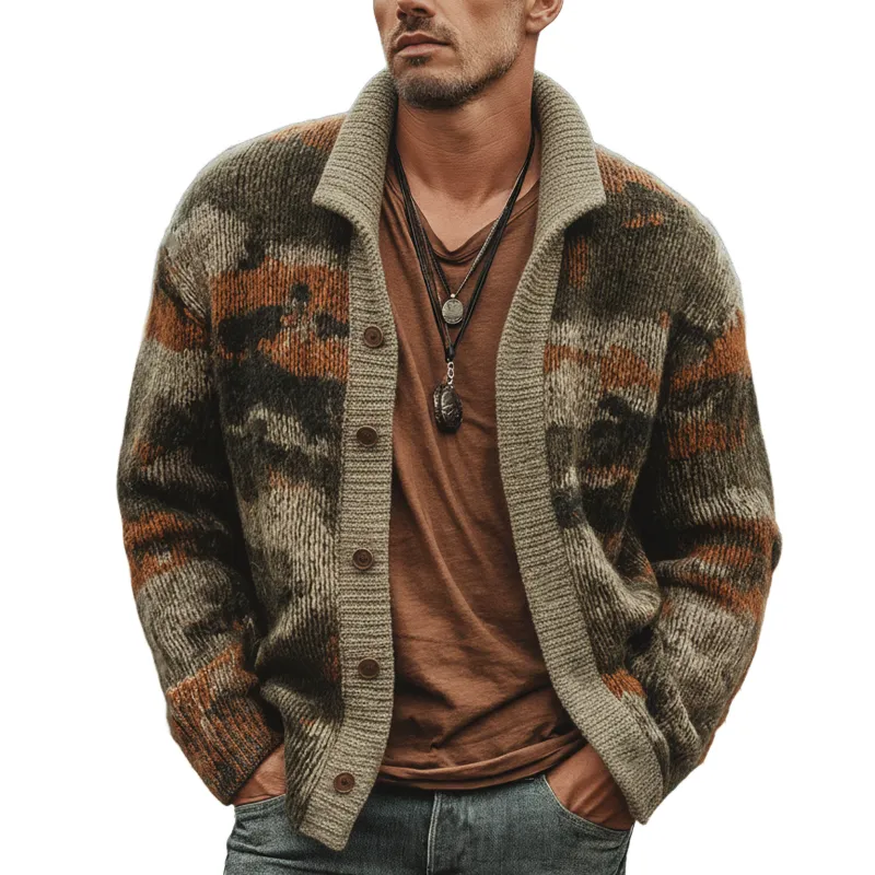 Men's Urban Warm Camouflage Button-Down Knit Cardigan MTA1874K6U sold by Manly