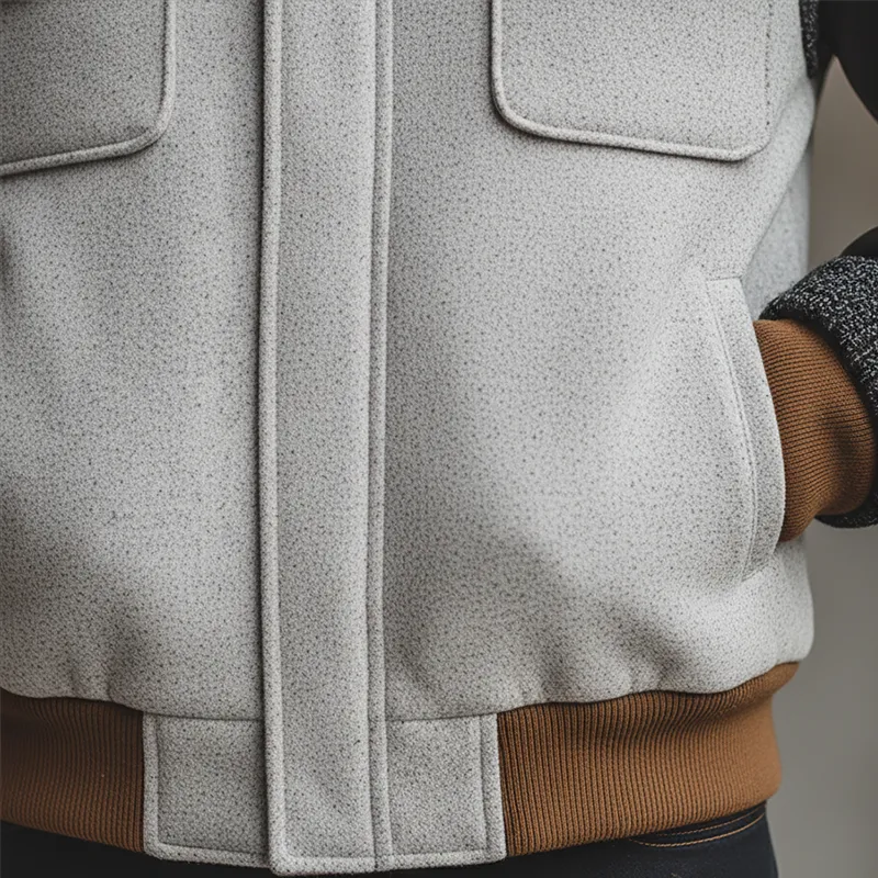 Men's Winter Faux Wool PU Patchwork Jacket With Fur Collar MTA1770K8P sold by Manly product image thumbnail 4