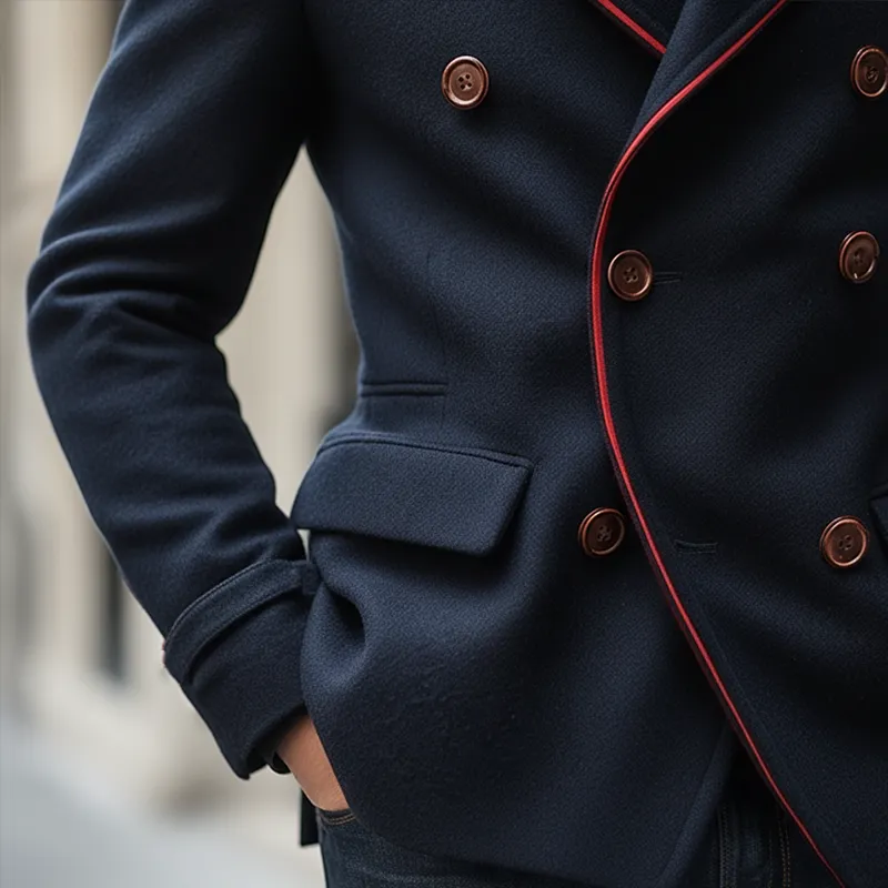 Men's Winter Fashion Color-Blocked Double-Breasted Faux Wool Jacket MTA1725K9P sold by Manly product image thumbnail 3