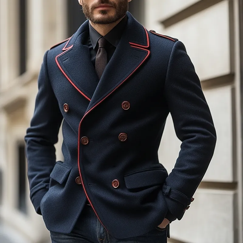 Men's Winter Fashion Color-Blocked Double-Breasted Faux Wool Jacket MTA1725K9P sold by Manly product image thumbnail 2