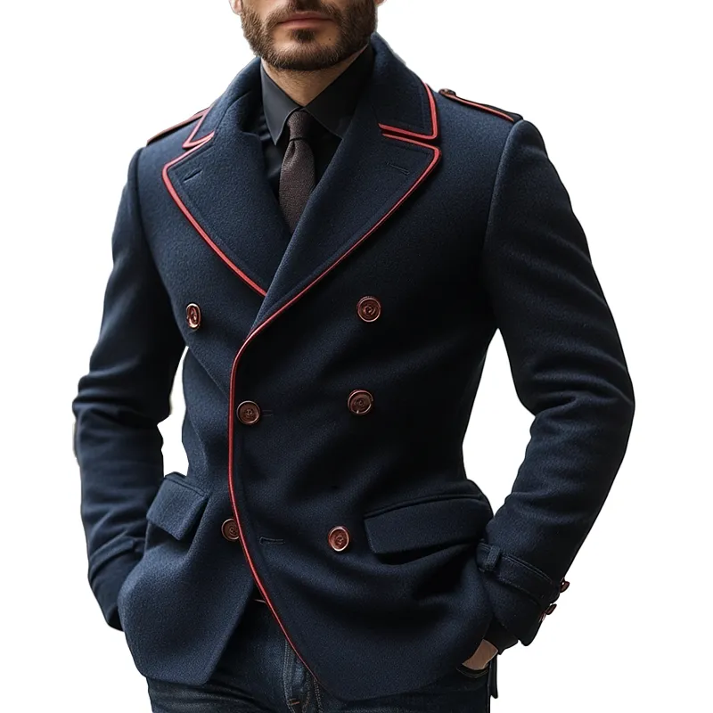 Men's Winter Fashion Color-Blocked Double-Breasted Faux Wool Jacket MTA1725K9P sold by Manly