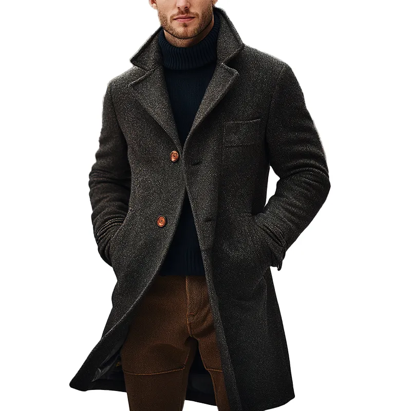 Men's Winter Retro Twill Faux Wool Mid-length Coat MTA1702K3P sold by Manly