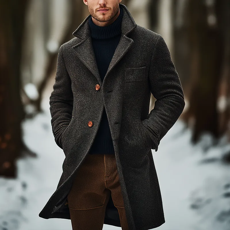 Men's Winter Retro Twill Faux Wool Mid-length Coat MTA1702K3P sold by Manly product image thumbnail 2