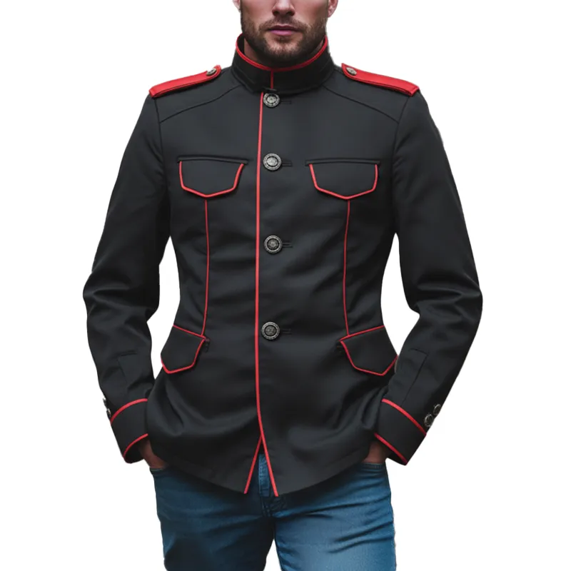 Men's Fashion Color-Blocked Cotton Blend Stand Collar Jacket MTA1754K2P sold by Manly