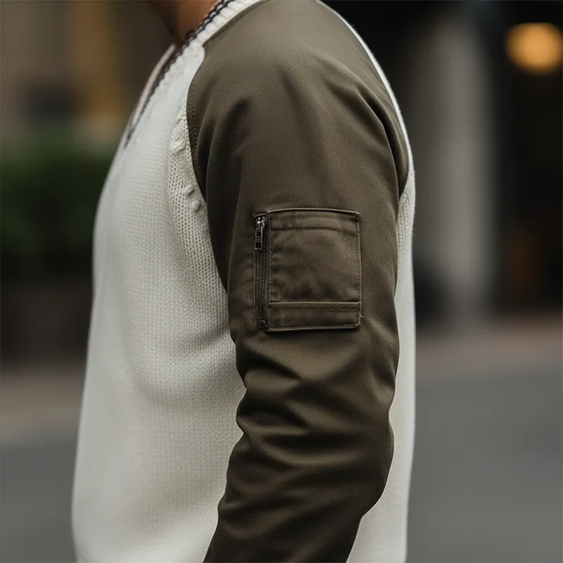 Men's Fashion Cotton Blend Patchwork V-Neck Sweater MTA1749K3P sold by Manly product image thumbnail 4