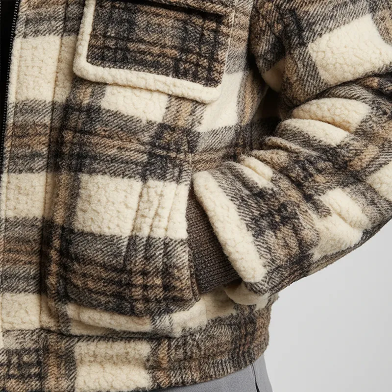 Men's Winter Retro Plaid Print Fleece Collar Jacket MTA1790K2P sold by Manly product image thumbnail 4