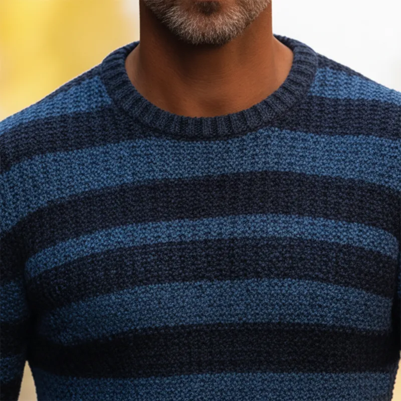 Men's Winter Retro Striped Cotton Yarn Knit Crew Neck Sweater MTA1118K7P sold by Manly product image thumbnail 3