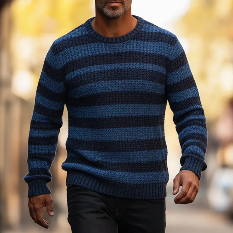 Men's Winter Retro Striped Cotton Yarn Knit Crew Neck Sweater MTA1118K7P sold by Manly product image thumbnail 2