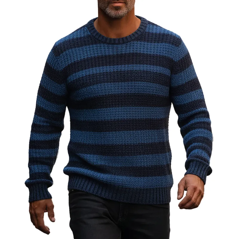 Men's Winter Retro Striped Cotton Yarn Knit Crew Neck Sweater MTA1118K7P sold by Manly