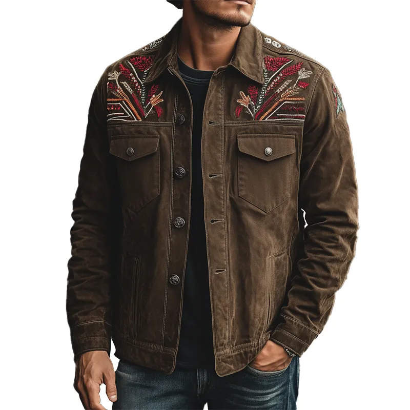 Men's Retro Embroidered Washed Denim Jacket MTA1137K9P sold by Manly