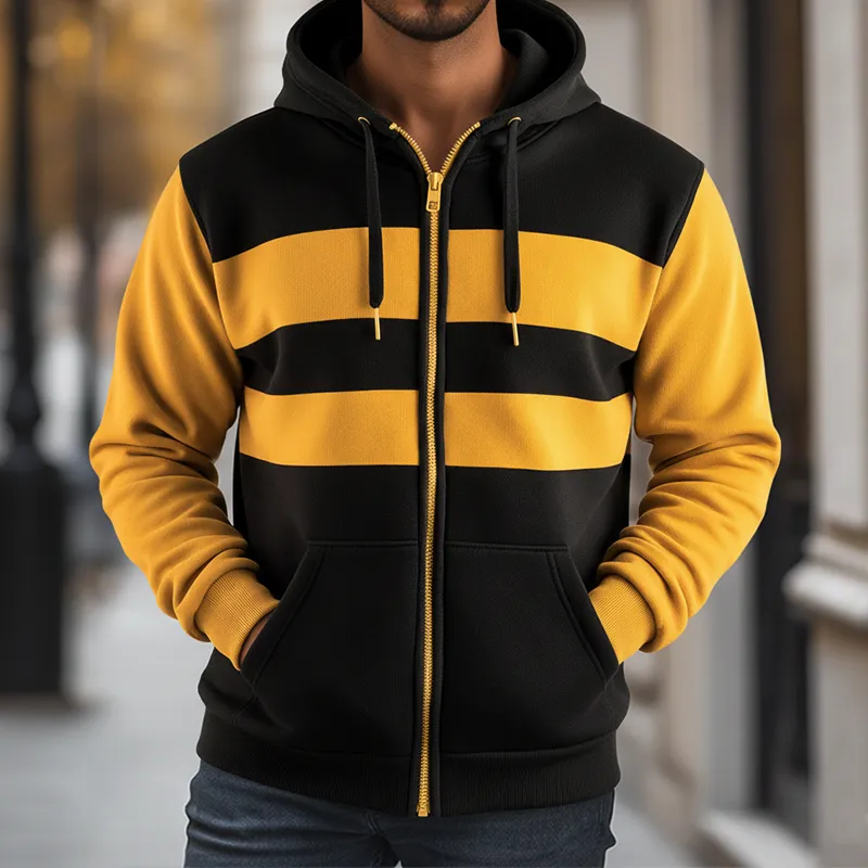 Men's Retro Color Block Striped Zip-Up Hooded Sweatshirt MTA0307K5P sold by Manly product image thumbnail 2
