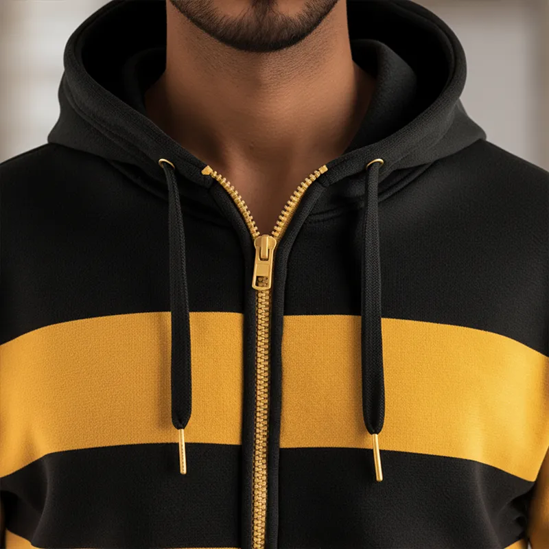 Men's Retro Color Block Striped Zip-Up Hooded Sweatshirt MTA0307K5P sold by Manly product image thumbnail 4