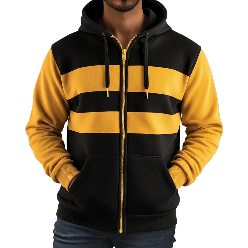 Men's Retro Color Block Striped Zip-Up Hooded Sweatshirt MTA0307K5P sold by Manly