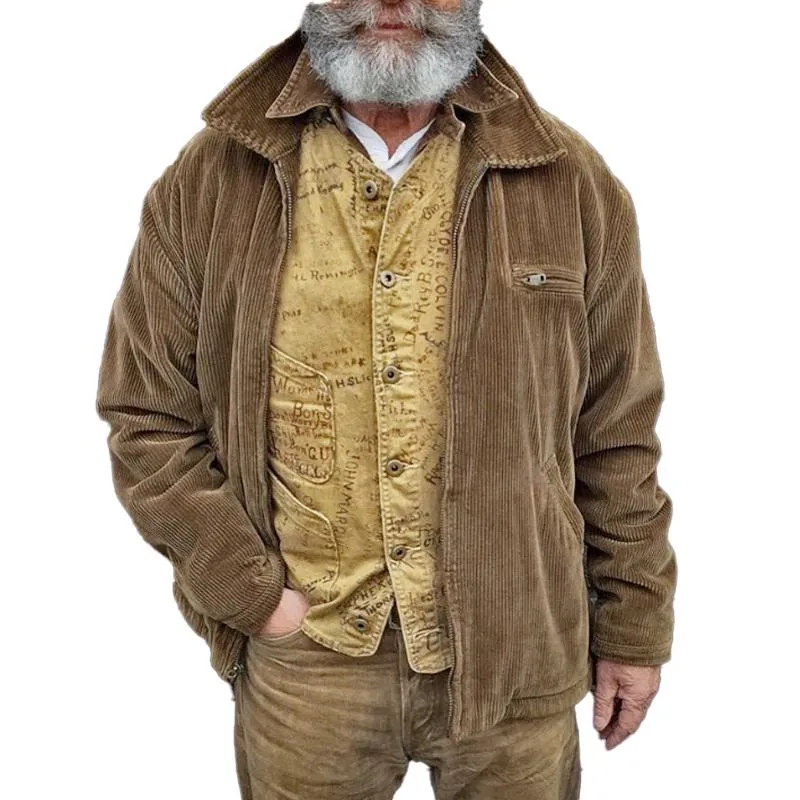 Men's Vintage Solid Color Corduroy Lapel Jacket 95451518Y sold by Manly