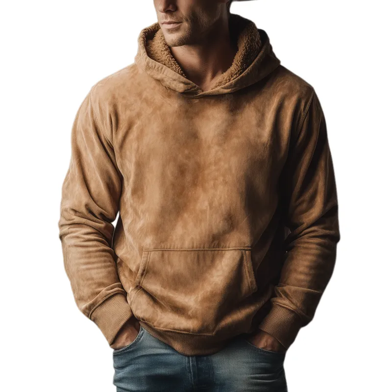 Men's Classic Retro Western Style Fleece Lined Faux Suede Hoodie MTA1768K2K sold by Manly