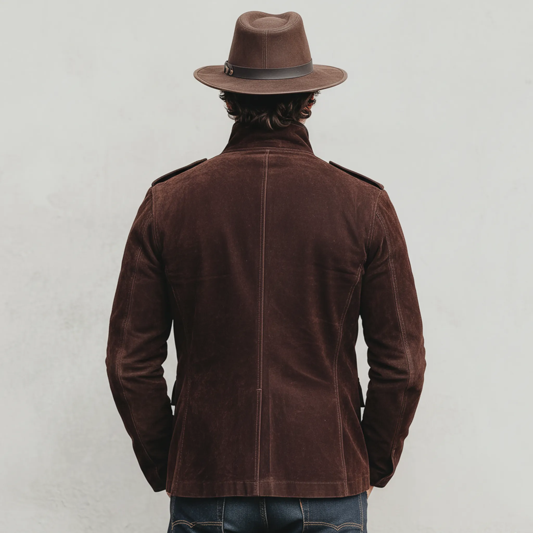 Men's Classic Retro Western Style Stand-up Collar Faux Suede Jacket MTA1757K0K sold by Manly product image thumbnail 3