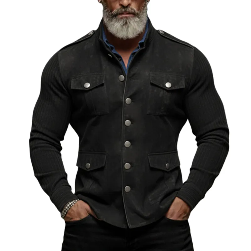 Men's Classic Retro Western Style Corduroy Sleeve Multi-pocket Faux Suede Thin Jacket MTA1733K0K sold by Manly