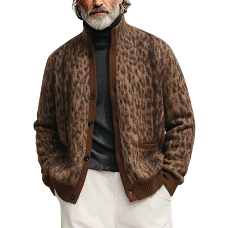 Men's Classic Casual Stand Collar Leopard Print Cardigan MTA0536K2K sold by Manly
