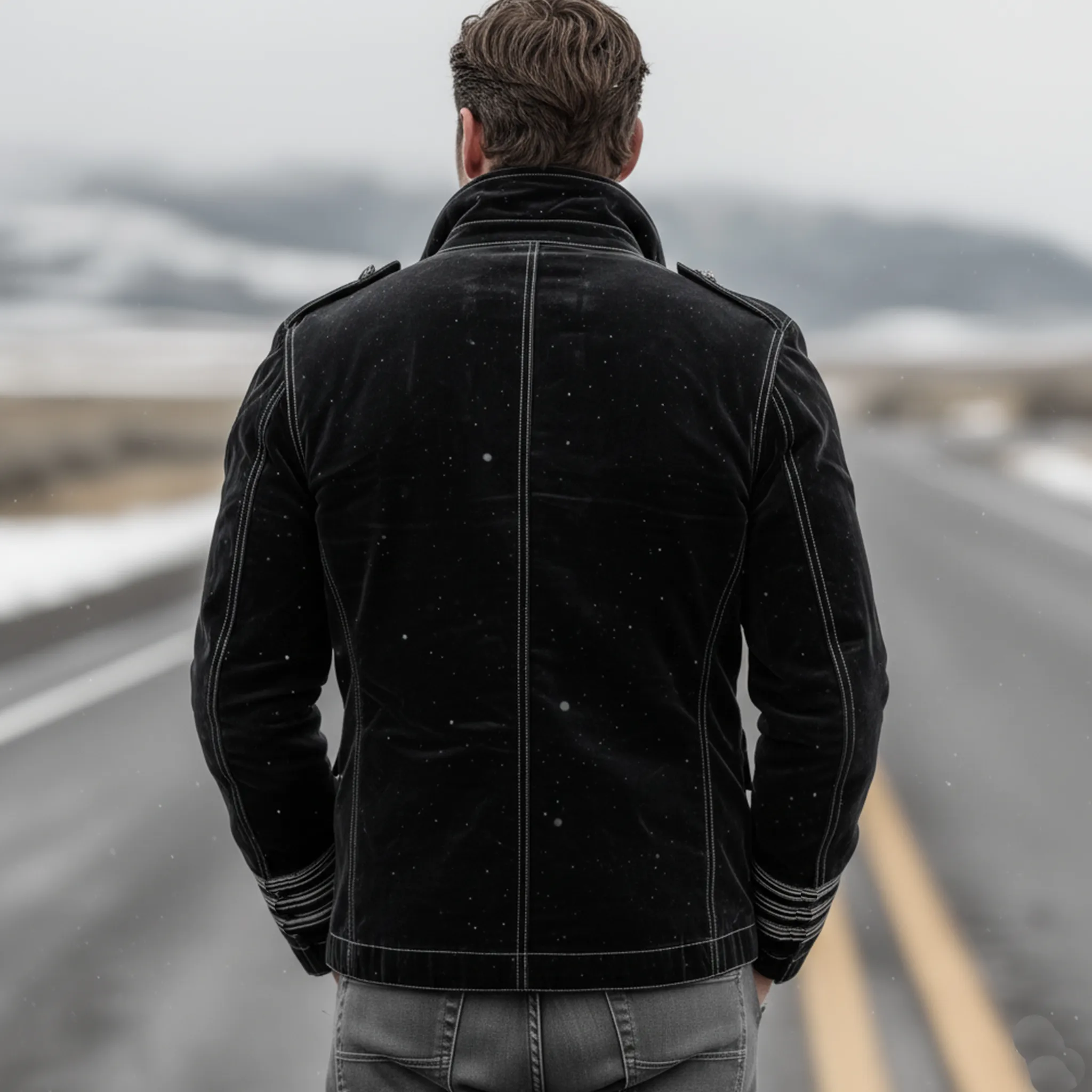 Men's Classic Retro Western Style Stand-up Collar Multi-pocket Faux Velvet Jacket MTA1400K4K sold by Manly product image thumbnail 3