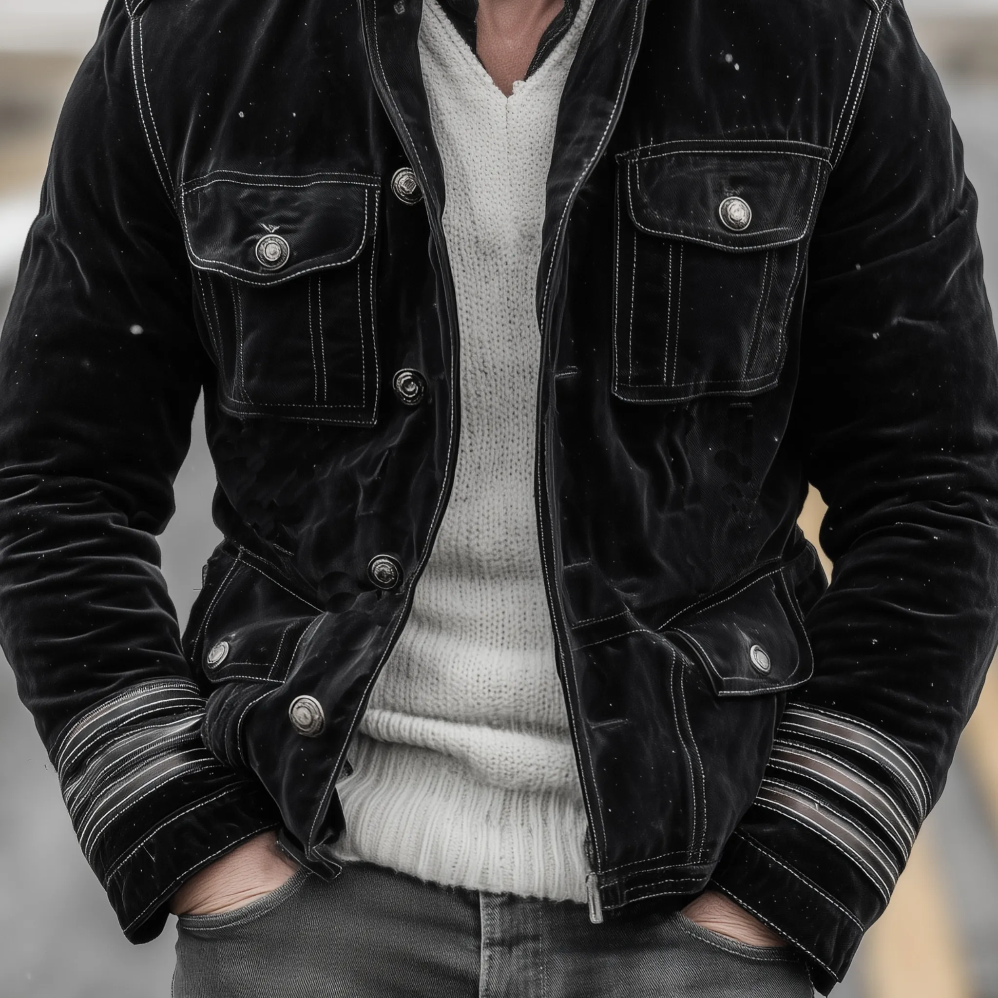 Men's Classic Retro Western Style Stand-up Collar Multi-pocket Faux Velvet Jacket MTA1400K4K sold by Manly product image thumbnail 4