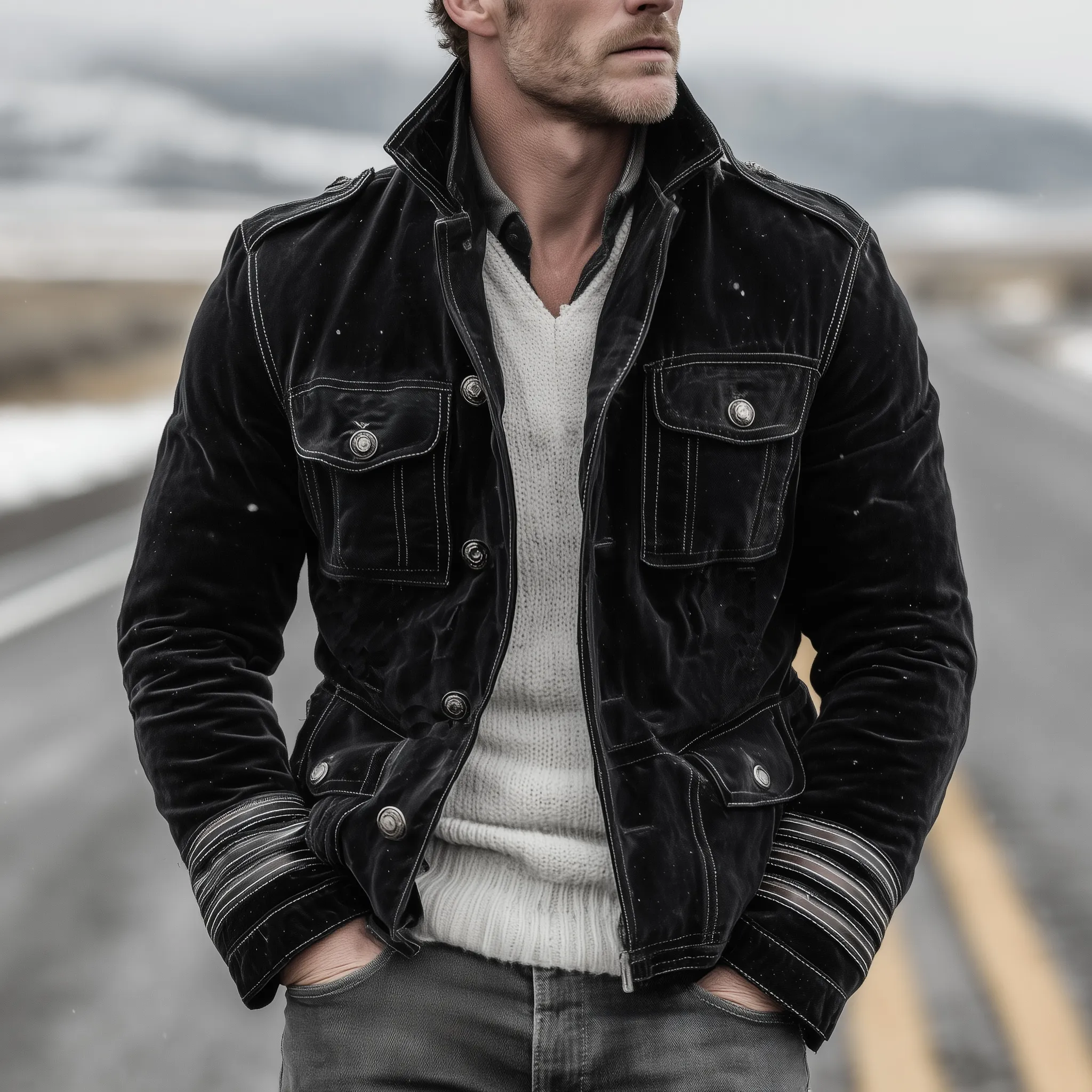 Men's Classic Retro Western Style Stand-up Collar Multi-pocket Faux Velvet Jacket MTA1400K4K sold by Manly product image thumbnail 2