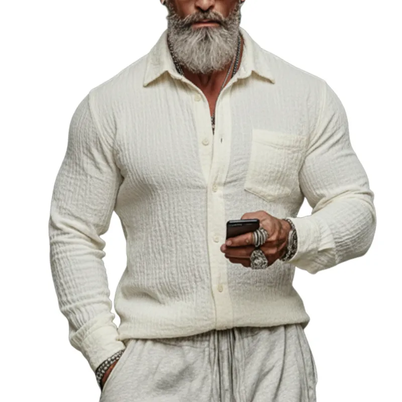 Men's Classic Casual Pleated Cotton Blend Long-Sleeve Shirt MTA1708K9K sold by Manly