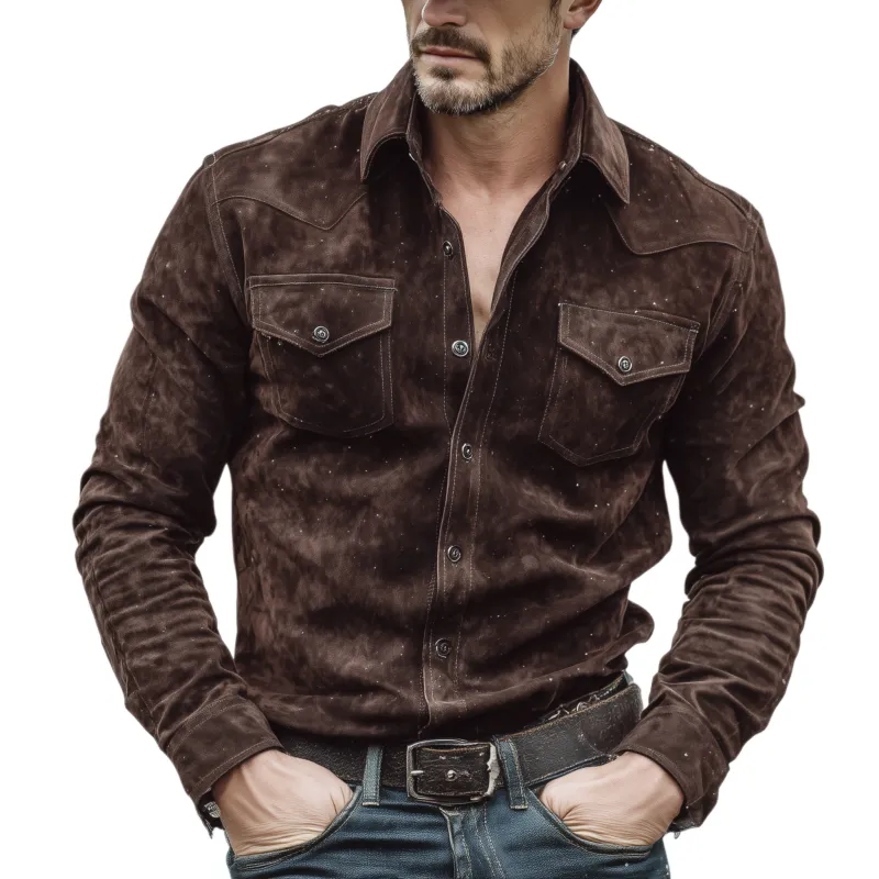 Men's Classic Retro Western Style Faux Suede Long-sleeved Shirt MTA1725K7K sold by Manly