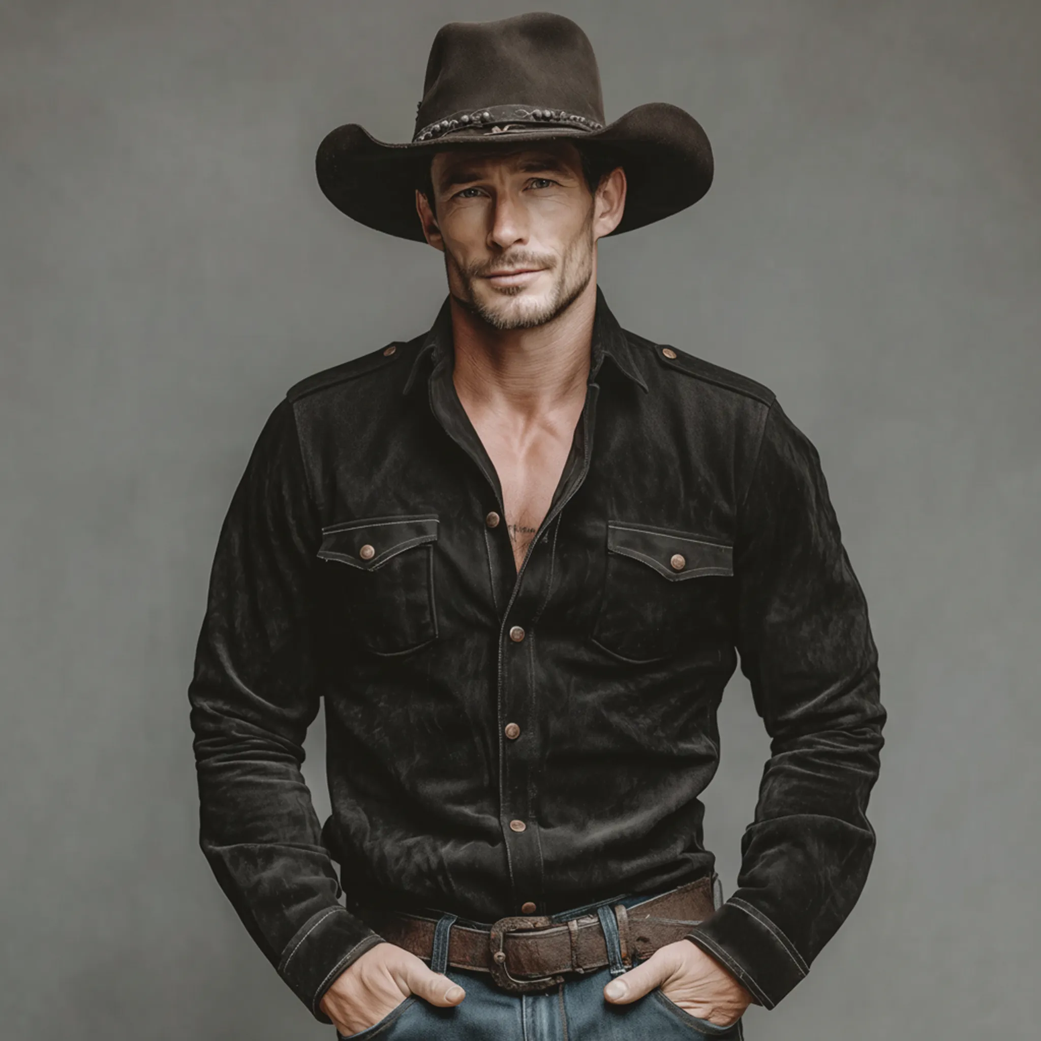 Men's Classic Retro Western Style Epaulette Design Faux Suede Long-sleeved Shirt MTA1741K5K sold by Manly product image thumbnail 2