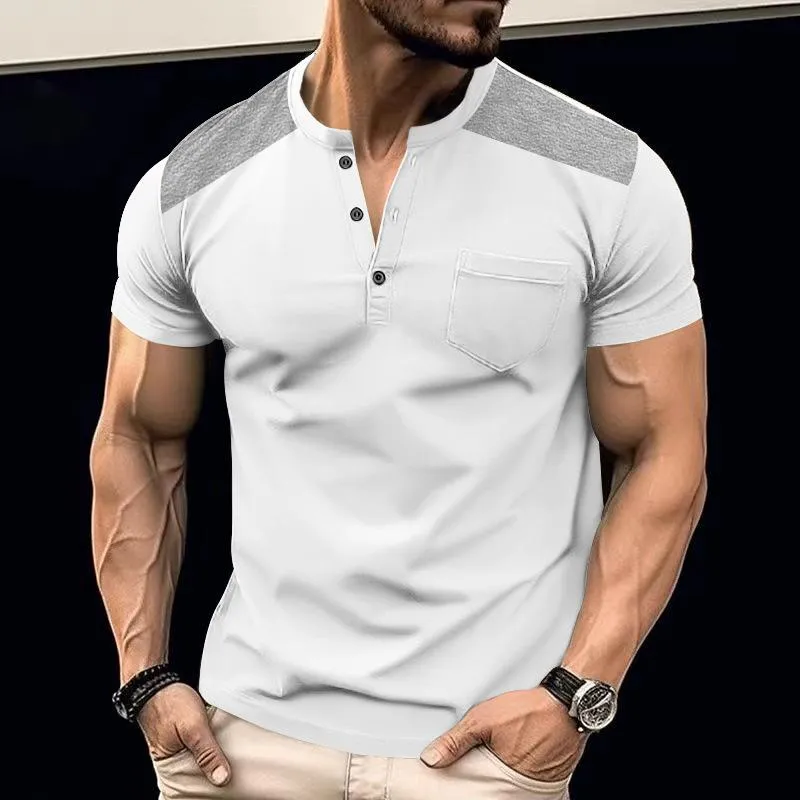 Men's Colorblock Henley Collar Short Sleeve T-shirt 27469513Z sold by Manly product image thumbnail 2
